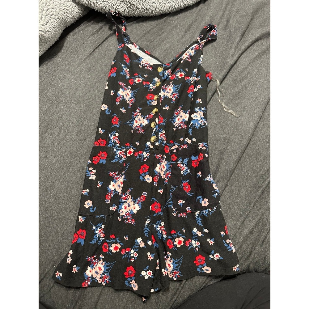 Floral Romper Women's XS Black Sleeveless Summer Casual
